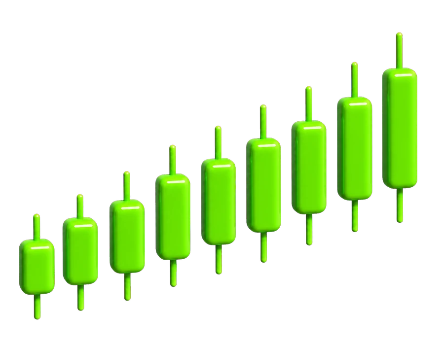 A rising stack of green candles